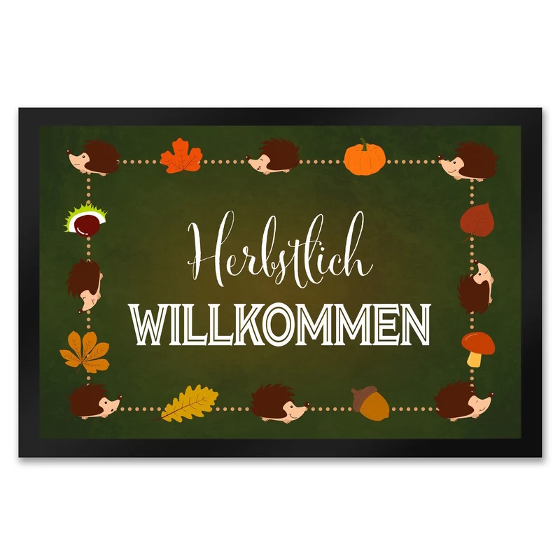 Herbstlich Willkommen Fußmatte mit süßen Igeln