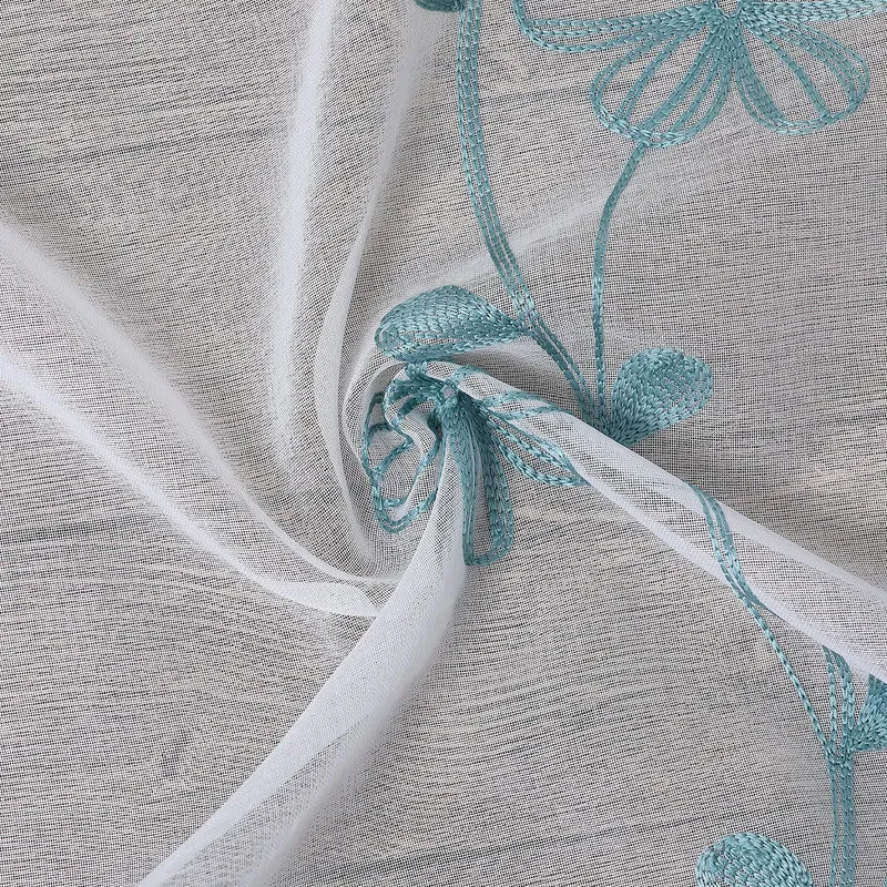 Tende trasparenti Garvee bianche con ricamo turchese per cucina e soggiorno, 2 pannelli, 26"x45", poliestere, motivo floreale