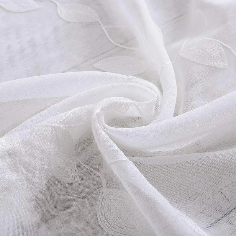Tende trasparenti Garvee, set da 2 pannelli, bianche con ricamo a foglie, in lino sintetico, lunghe 63" con occhielli, in voile per soggiorno e camera da letto