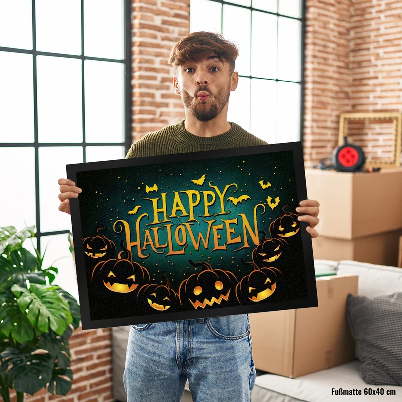 Happy Halloween Fußmatte mit Kürbis Motiv