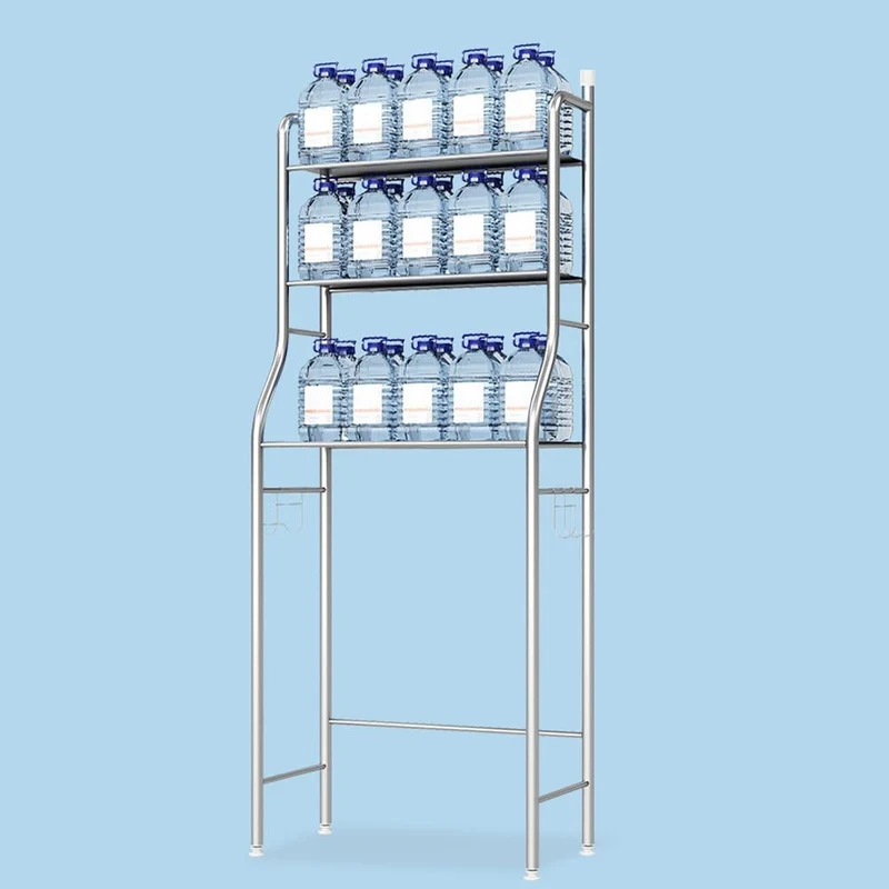 Mensola da bagno in metallo autoportante Garvee a 3 ripiani con ganci e porta carta igienica per bagno, WC, toilette, bianco, salvaspazio