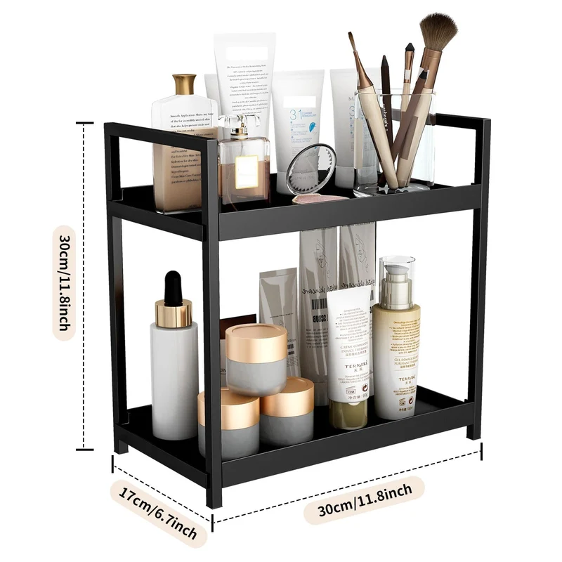 Scaffale Garvee a 2 ripiani per cucina e bagno in ferro e PP per cucina, bagno e soggiorno, robusto, versatile, facile da installare