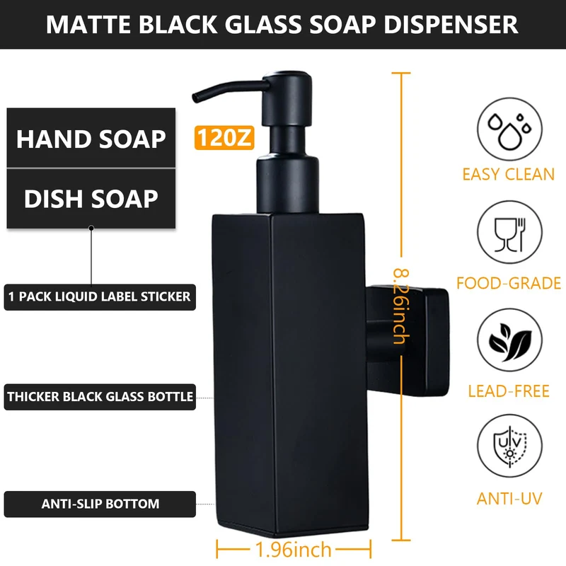 Garvee Dispenser Sapone Ricaricabile in Acciaio 304 Nero Opaco Montaggio a Parete per Bagno e Cucina
