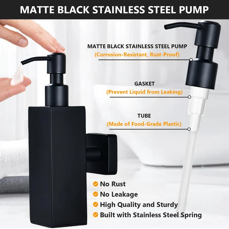 Garvee Dispenser Sapone Ricaricabile in Acciaio 304 Nero Opaco Montaggio a Parete per Bagno e Cucina