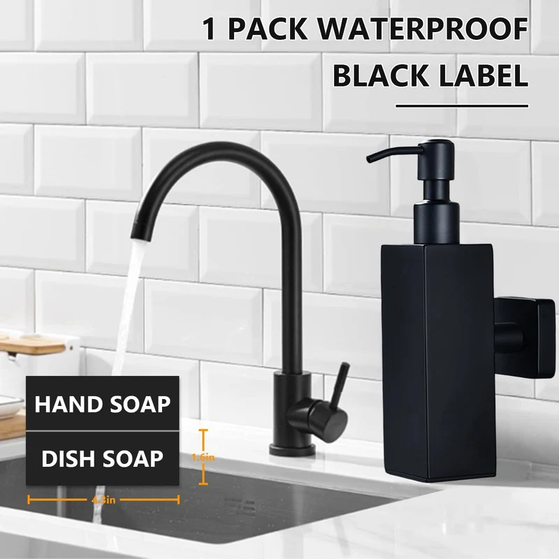 Garvee Dispenser Sapone Ricaricabile in Acciaio 304 Nero Opaco Montaggio a Parete per Bagno e Cucina