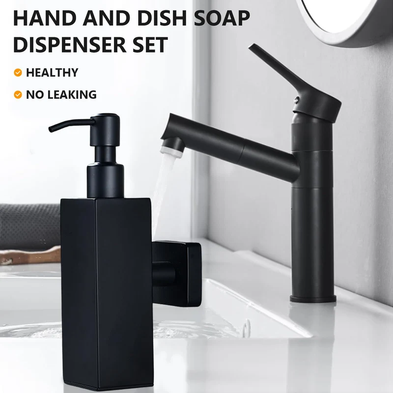 Garvee Dispenser Sapone Ricaricabile in Acciaio 304 Nero Opaco Montaggio a Parete per Bagno e Cucina