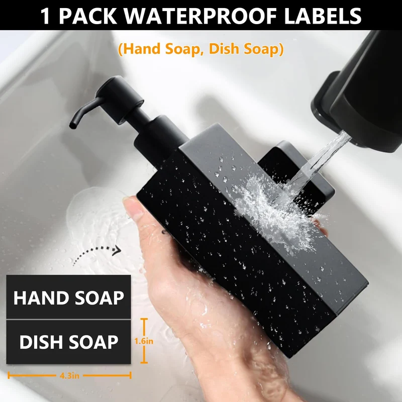 Garvee Dispenser Sapone Ricaricabile in Acciaio 304 Nero Opaco Montaggio a Parete per Bagno e Cucina