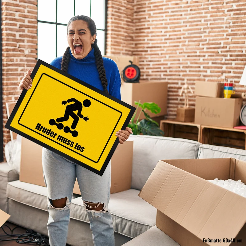 Bruder muss los Meme Fußmatte im lustigem Straßenschild Look