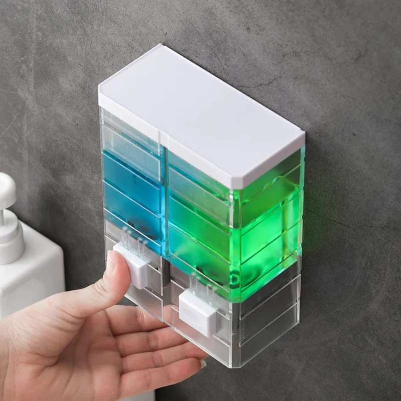 Dispenser di sapone liquido manuale Garvee da 500 ml, doppia testa, montaggio a parete, in plastica trasparente per bagno e hotel