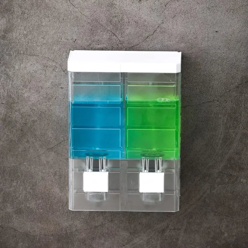 Dispenser di sapone liquido manuale Garvee da 500 ml, doppia testa, montaggio a parete, in plastica trasparente per bagno e hotel
