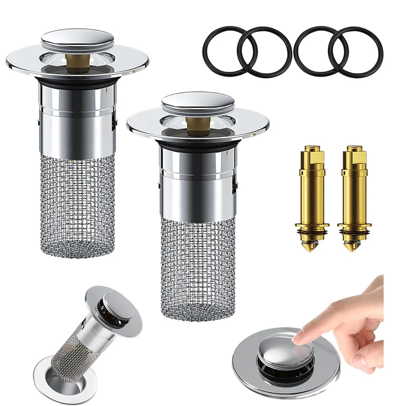 Tappi per lavello da cucina Garvee, confezione da 2, in acciaio inox anti-intasamento: tappi di scarico antiruggine per uso domestico e catering con funzione di filtro e sifone antiodore.