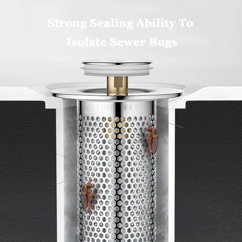 Tappi per lavello da cucina Garvee, confezione da 2, in acciaio inox anti-intasamento: tappi di scarico antiruggine per uso domestico e catering con funzione di filtro e sifone antiodore.