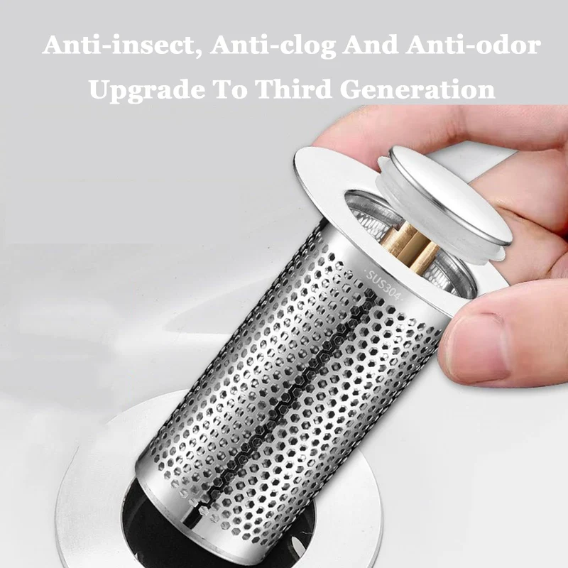Tappi per lavello da cucina Garvee, confezione da 2, in acciaio inox anti-intasamento: tappi di scarico antiruggine per uso domestico e catering con funzione di filtro e sifone antiodore.