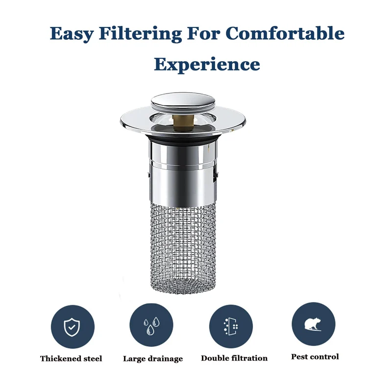 Tappi per lavello da cucina Garvee, confezione da 2, in acciaio inox anti-intasamento: tappi di scarico antiruggine per uso domestico e catering con funzione di filtro e sifone antiodore.