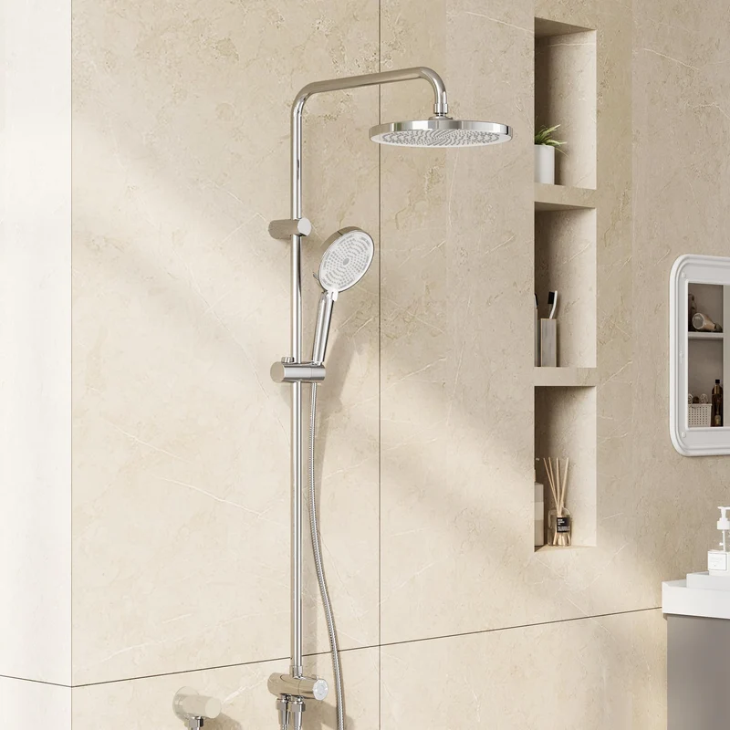 GARVEE Colonna doccia a pioggia senza raccordi cromata – Colonna doccia in acciaio inox rotonda 25 cm
