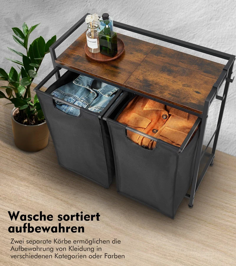Garvee Cesto portabiancheria con 2 scomparti, sacchetti rimovibili, struttura in metallo, per bagno e camera da letto, 73x30x74 cm, nero