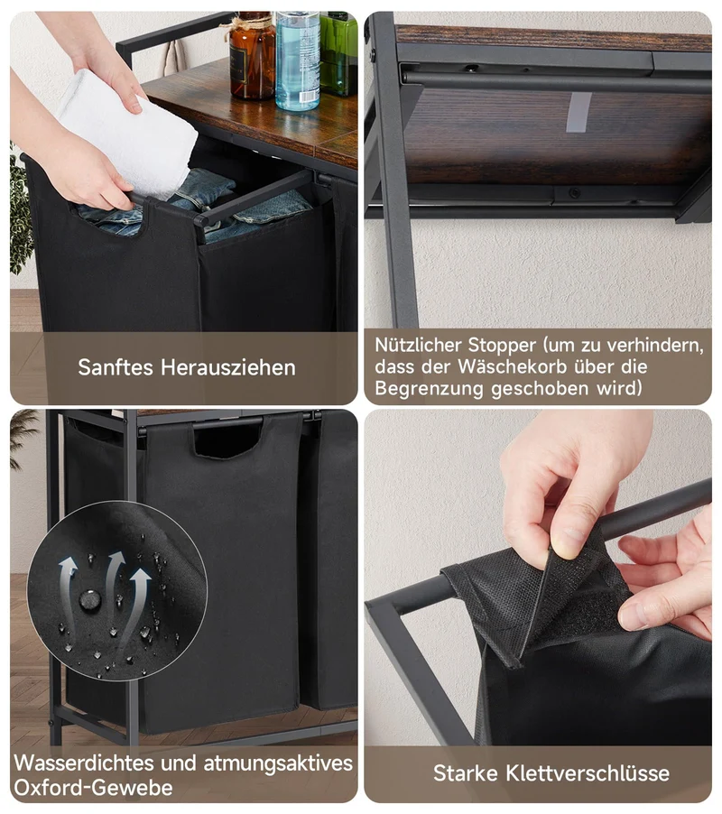 Garvee Cesto portabiancheria con 2 scomparti, sacchetti rimovibili, struttura in metallo, per bagno e camera da letto, 73x30x74 cm, nero