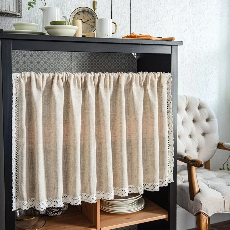 Garvee Halbtransparente Scheibengardine Küchengardinen Boho-Stil Mit Quasten Für Küche Badezimmer Waschküche 150x45 cm Beige