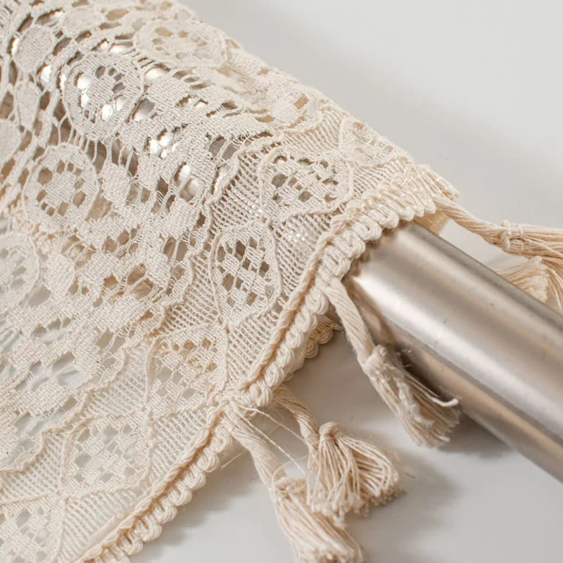 Garvee Halbtransparente Scheibengardine Küchengardinen Boho-Stil Mit Quasten Für Küche Badezimmer Waschküche 150x45 cm Beige