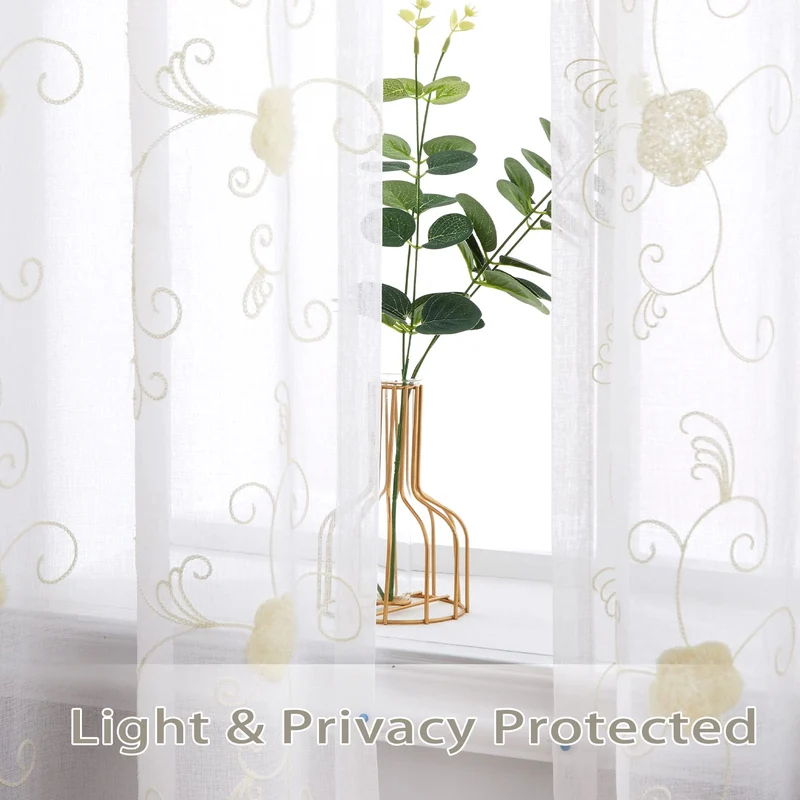 GARVEE Tenda in voile trasparente Cortina con occhielli, effetto lino, poliestere, trasparente, set da 2, beige, 140x225 cm, soggiorno, camera da letto