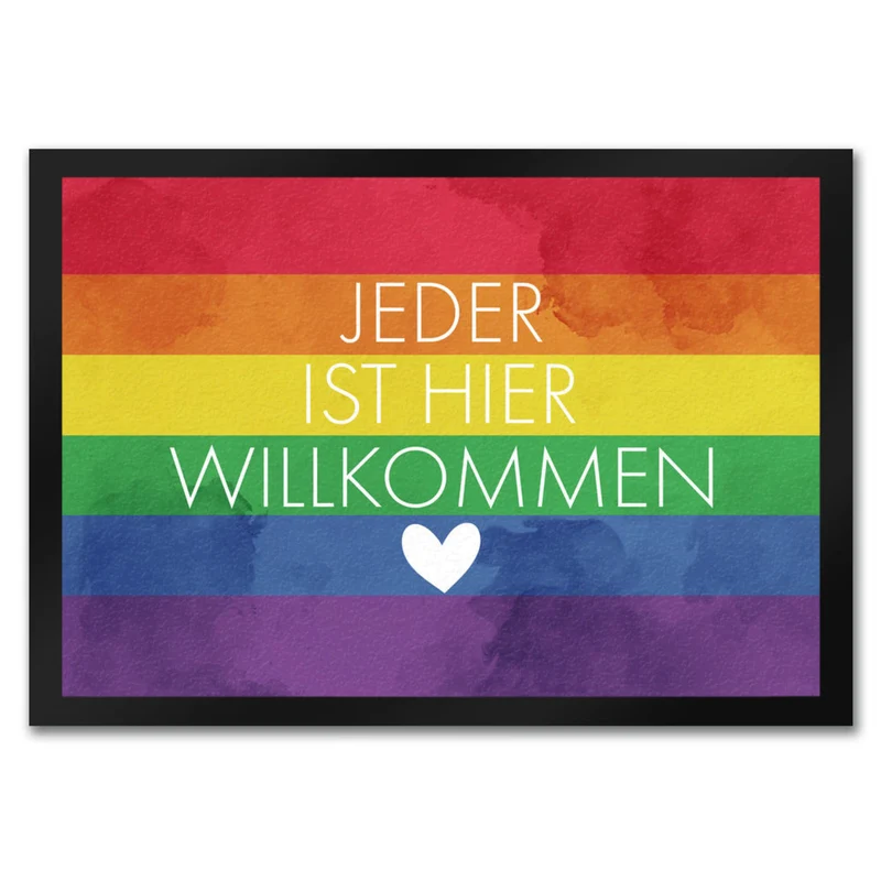 Jeder ist hier willkommen Fußmatte mit Regenbogenfahne