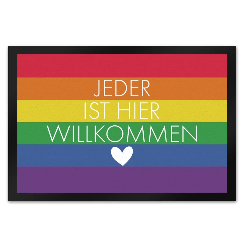 Jeder ist hier willkommen Fußmatte mit Regenbogenfahne