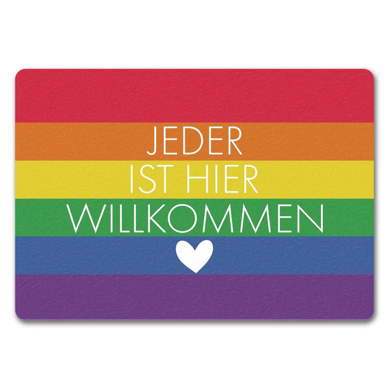 Jeder ist hier willkommen Fußmatte mit Regenbogenfahne