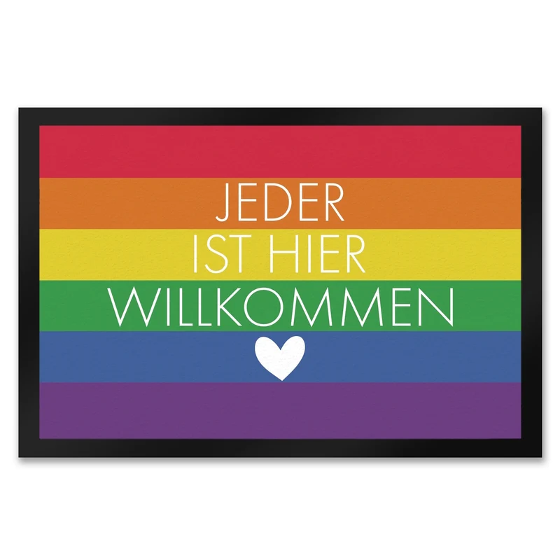 Jeder ist hier willkommen Fußmatte mit Regenbogenfahne