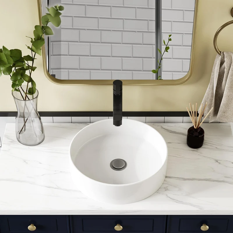 Lavabo rotondo Garvee 18x18" in ceramica bianca moderna smaltata antigraffio per bagno e bar