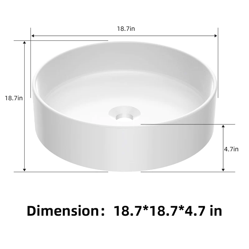 Lavabo rotondo Garvee 18x18" in ceramica bianca moderna smaltata antigraffio per bagno e bar