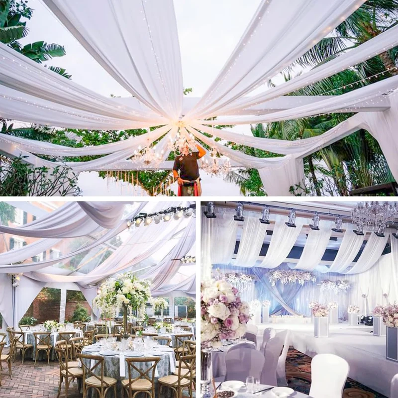 Tende da soffitto Garvee per matrimoni, 6 pannelli 1,5x6 m in chiffon bianco per cerimonie, ricevimenti, banchetti