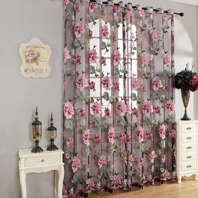 Tenda in poliestere semitrasparente ricamata Garvee Peomies con perline per soggiorno e camera da letto 1x2,5 metri multicolore