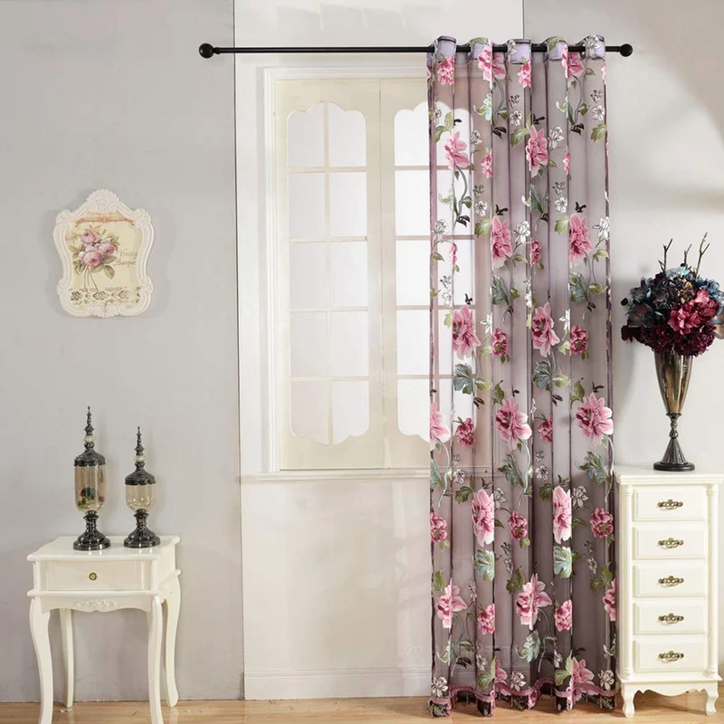 Tenda in poliestere semitrasparente ricamata Garvee Peomies con perline per soggiorno e camera da letto 1x2,5 metri multicolore
