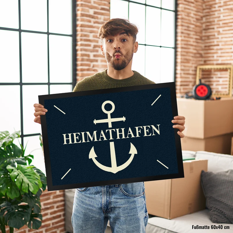 Heimathafen Fußmatte mit Anker Motiv