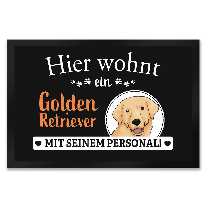 Hier wohnt ein Golden Retriever mit seinem Personal Fußmatte