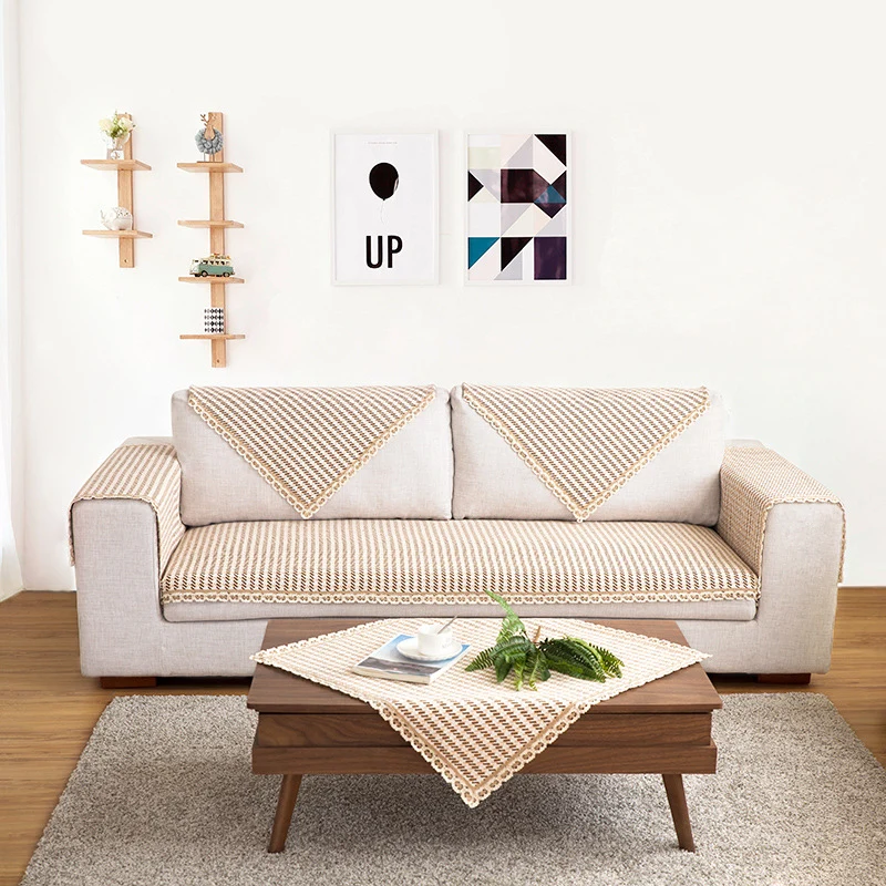 Gehäkeltes Sofa-Überwurf-Set aus Baumwollmix mit rutschfester Sitzauflage und dekorativen Ecktüchern Karnz