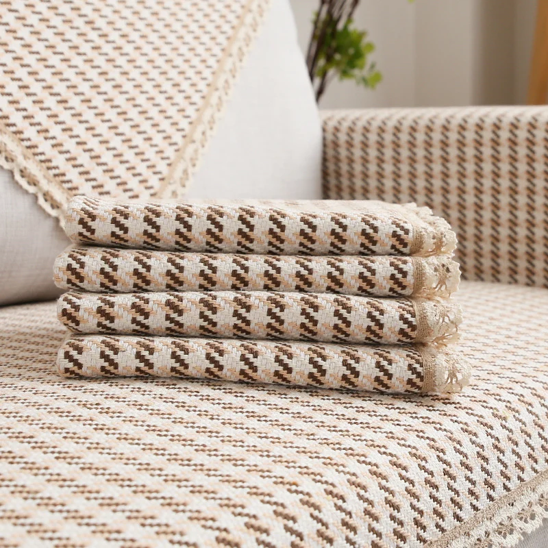 Gehäkeltes Sofa-Überwurf-Set aus Baumwollmix mit rutschfester Sitzauflage und dekorativen Ecktüchern Karnz