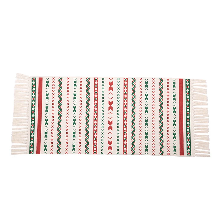 Flachgewebter Läuferteppich mit nordischem Weihnachtsmuster, Quasten und Baumwollmix Karnz