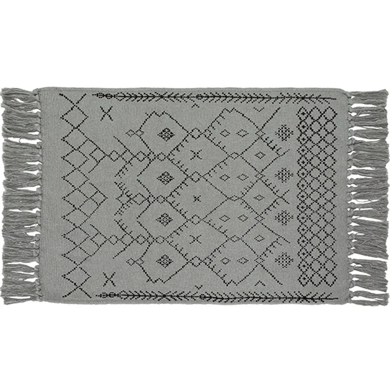 Flachgewebter Eingangs- und Wohnzimmer-Teppich mit marokkanischem Diamant-Jacquard und dekorativen Fransen Karnz