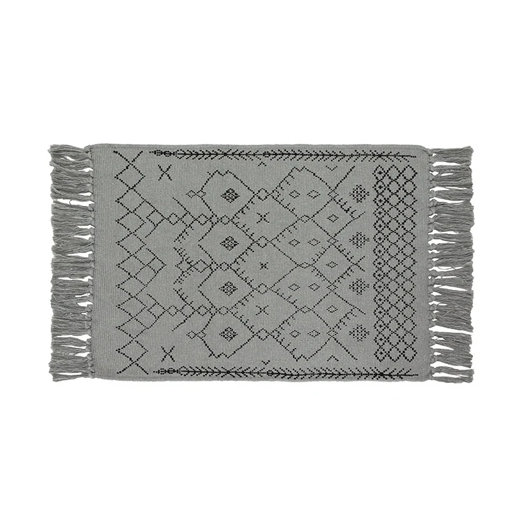 Flachgewebter Eingangs- und Wohnzimmer-Teppich mit marokkanischem Diamant-Jacquard und dekorativen Fransen Karnz