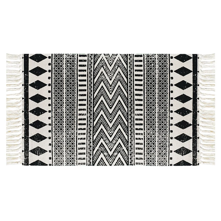 Flachgewebter Baumwollläufer mit mediterranem Kachel‑Jacquard und dekorativen Fransen Karnz