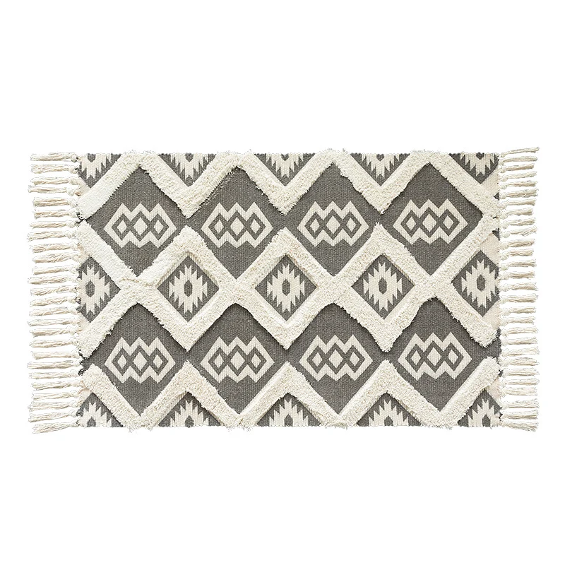 Flachgewebter Baumwoll-Läufer im Kilim‑Ethno‑Design mit Fransen Karnz