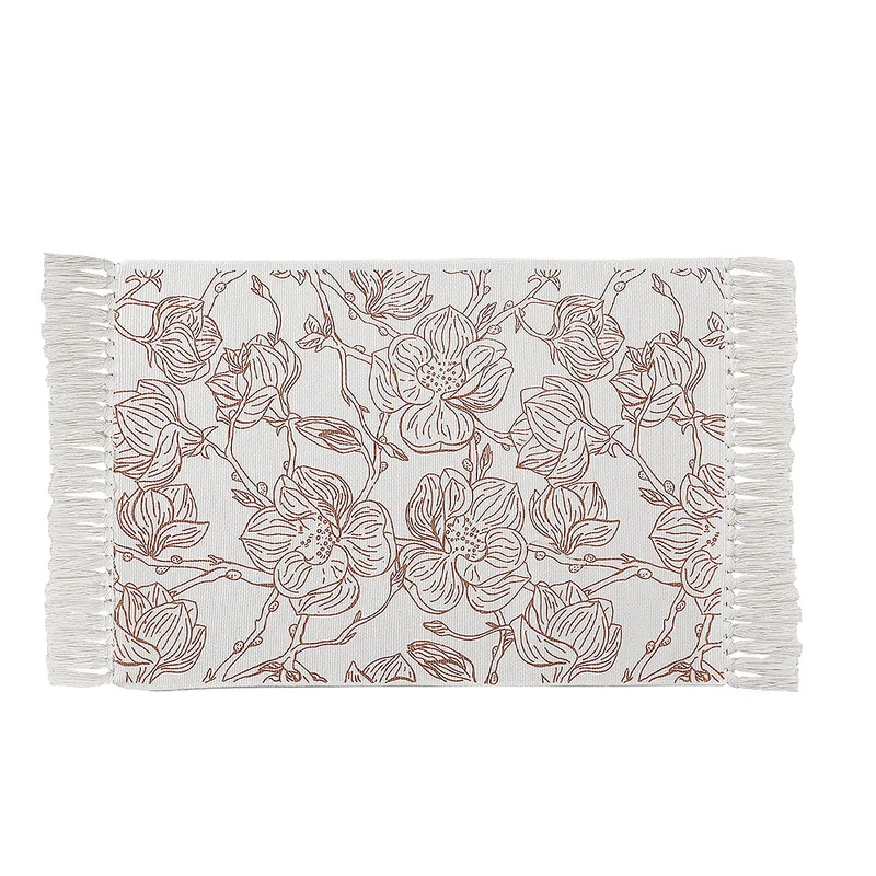 Dekorativer Tischläufer aus Baumwolle mit botanischem Vogel-Print und Fransen Karnz
