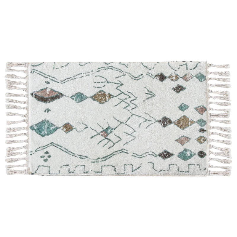 Boho-Baumwoll-Badvorleger mit Fransen und geometrischem Diamantmuster Karnz