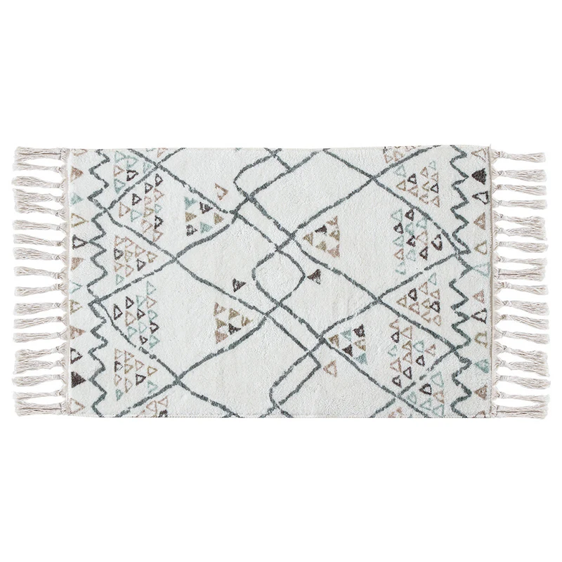 Boho-Baumwoll-Badvorleger mit Fransen und geometrischem Diamantmuster Karnz