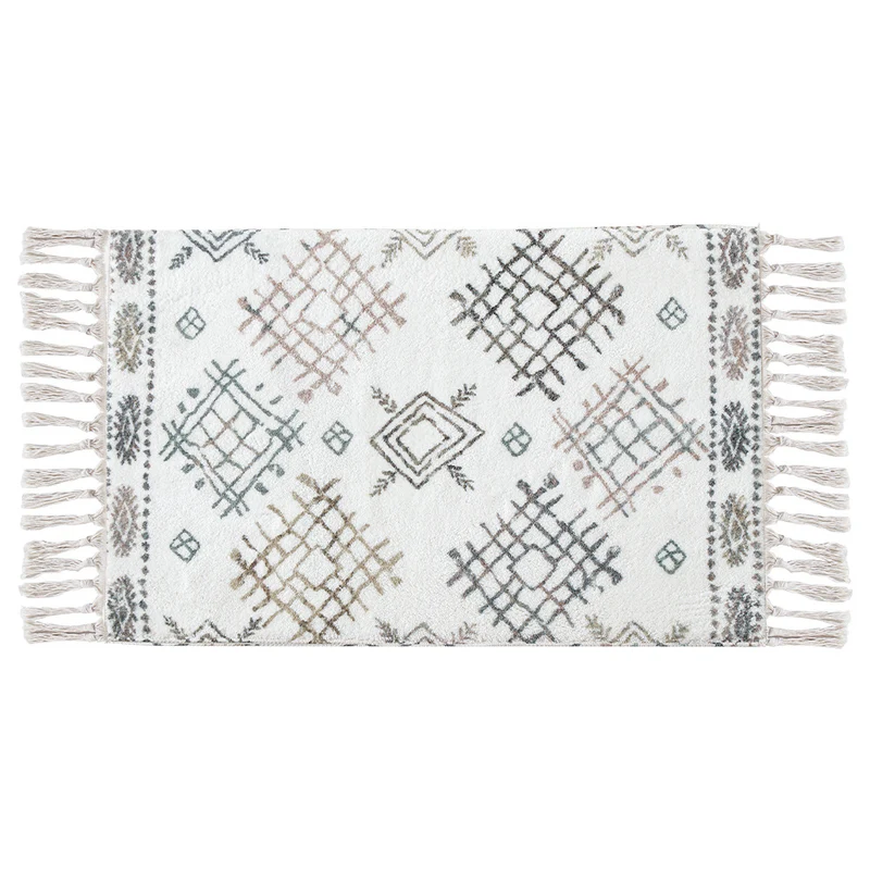 Boho-Baumwoll-Badvorleger mit Fransen und geometrischem Diamantmuster Karnz