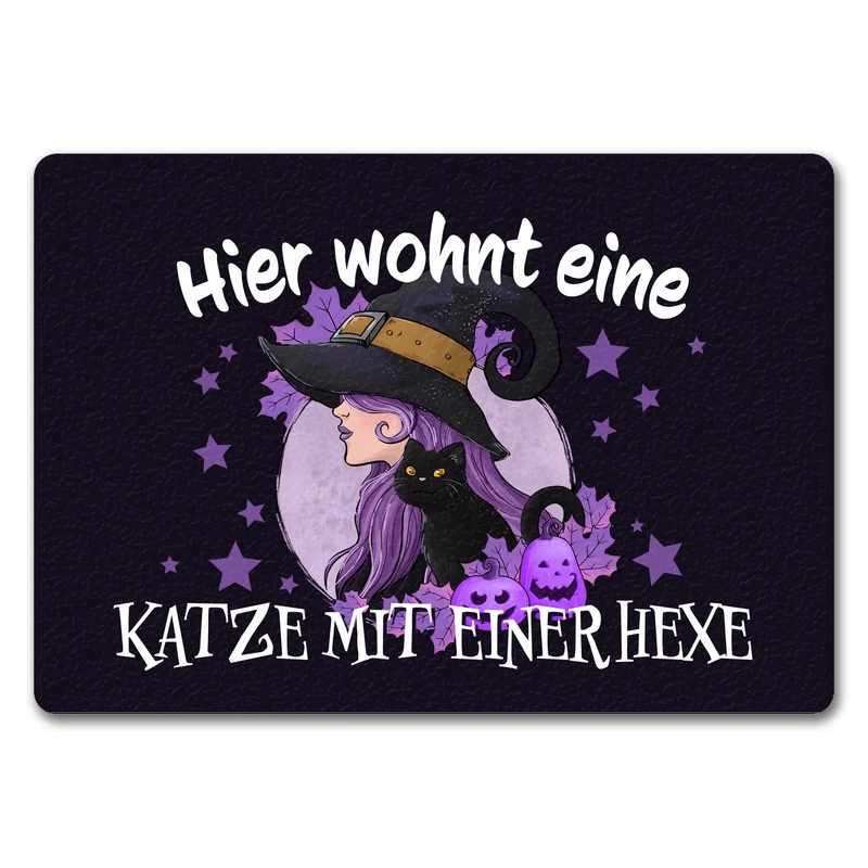 Hexerei Fußmatte in 35x50 cm mit Spruch - Hier wohnt eine Katze und Hexe