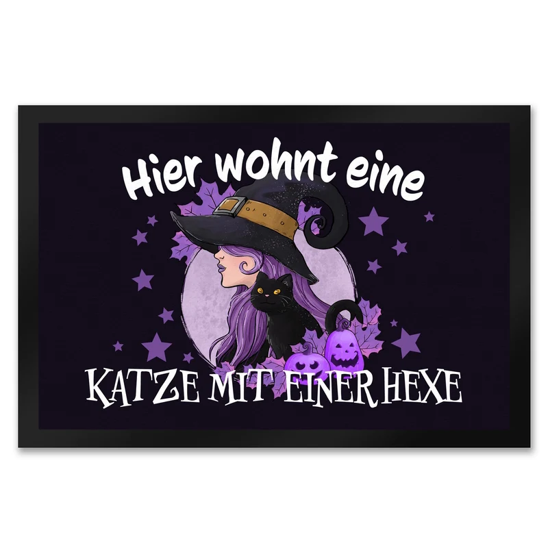 Hexerei Fußmatte in 35x50 cm mit Spruch - Hier wohnt eine Katze und Hexe
