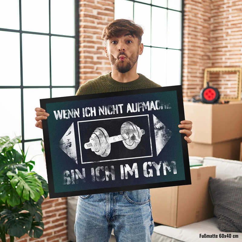 Wenn ich nicht aufmache bin ich im Gym Fußmatte mit Hantel