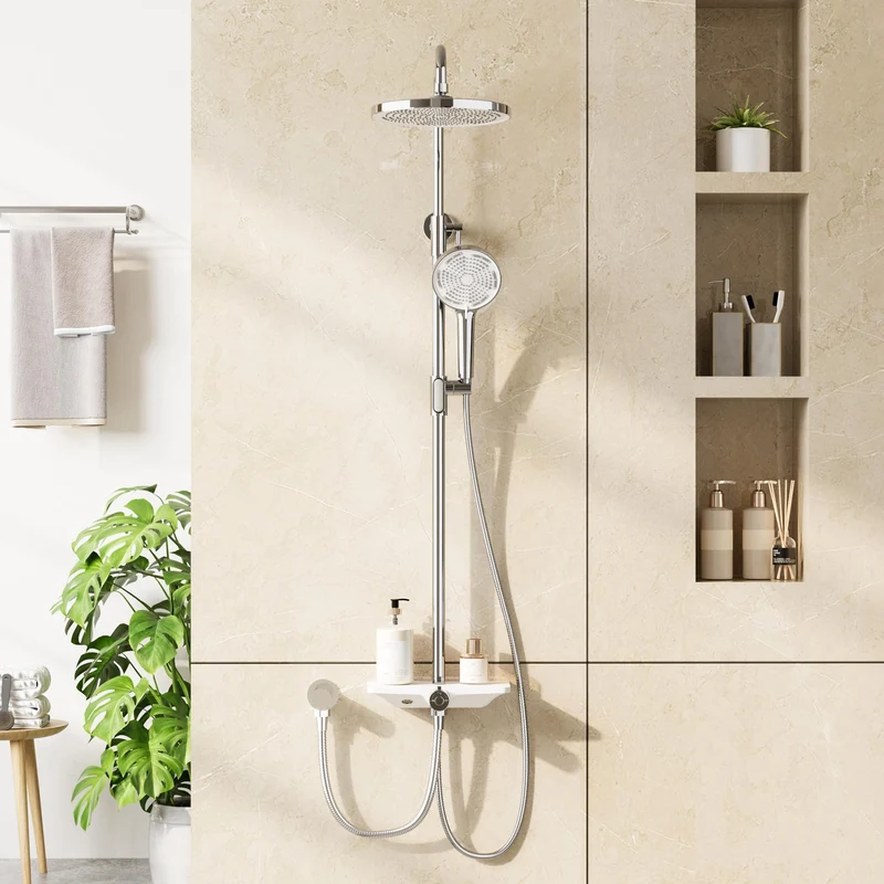 GARVEE Doccia a pioggia senza rubinetto con mensola, sistema doccia regolabile in acciaio inox per doccia, 25 cm rotondo cromato
